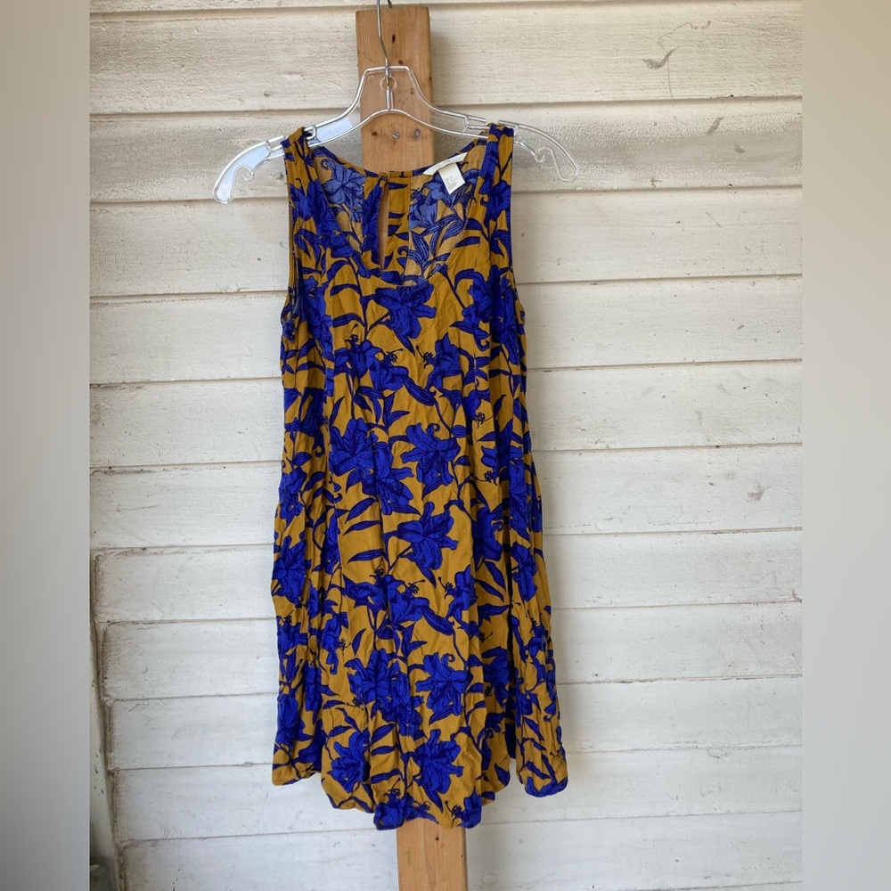 H&M Blue Floral Dress with Mustard Print